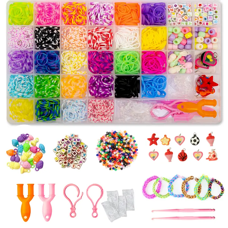TOYSURY Rubber Bands for Bracelets 28 Colors Bracelet Making Kit Rubber Band Loom with Accessories for Girls, Boys and Kids Art DIY Craft