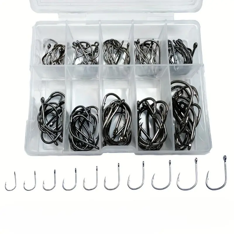 100 Pcs Fish Hooks in A Box Boxed Fish Hooks High Carbon Steel Hooks, Sport Circle Silvery Fishing Hooks, Fishing Tackle, Fishing Hook Set, Fishing Gear, Fishing Supplies