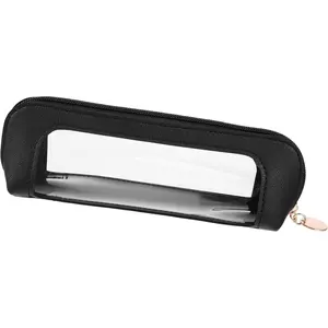 Clear Makeup Bag, PU Leather Mini Makeup Pouch Portable Makeup Brush Case Transparent Waterproof Cosmetic Organizer Pouch with Zipper for Women Home Travel Office Makeup Storage (Black)