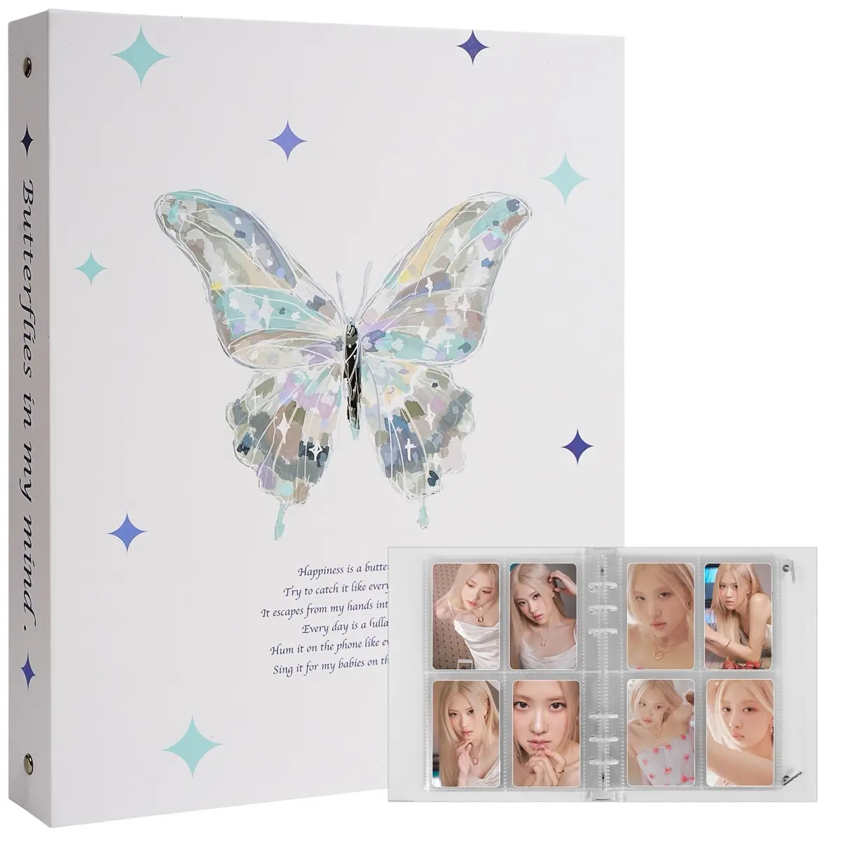 A5 Butterfly Photocard Binder 200 Pockets with 25 Pcs Inner, Korean Pop Photocard Holder Book, Photocard Album, K-Pop Album Photo Card Binder Book, 4 Photo Style Photo Card Album