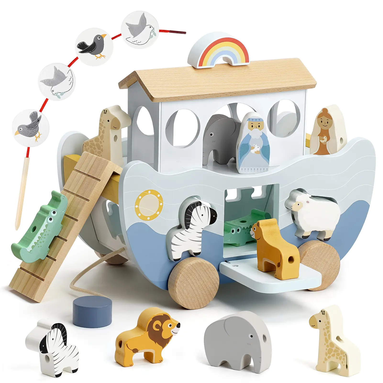 Joyreal Wooden Noah's Ark Toy for 1 Year Old Baby Boy and Girl Baptism Gift Neutral Color Montessori Educational Toy with Animal Shape Sorter Christian Toys for Toddler 1-3 Christmas Birthday Gift