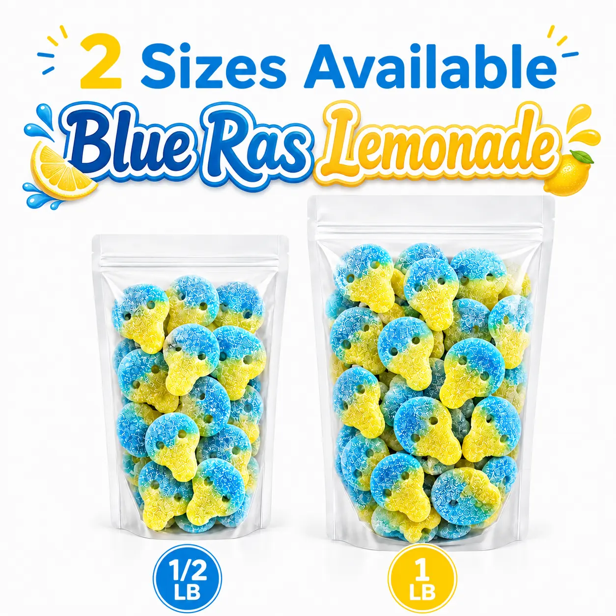 Swedish sour Blue Raspberry & Lemon Skulls Gummies - Vegan Vegetarian Gluten-Free Soft Chewy Candy 1/2 LB & 1 LB  Snack Mix