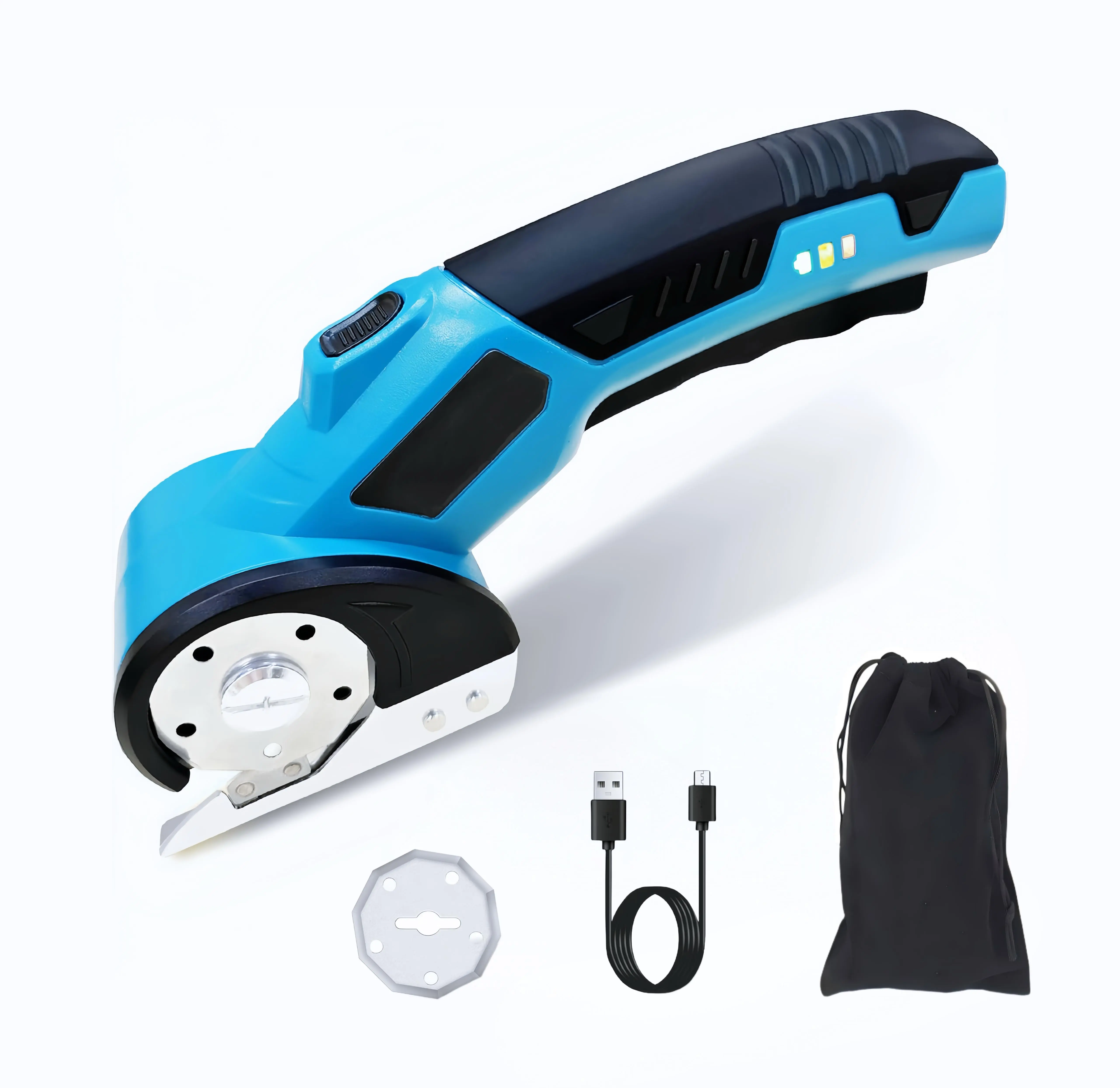 Cordless Electric Scissors with 260 rpm Motor, Anti-Slip Grip, Safety Lock & LED Light - Rechargeable Heavy-Duty Rotary Cutter for DIY Users, Fabric Cuts, Cardboard, Carpet, Leather (Cordless Frees Your Workspace)