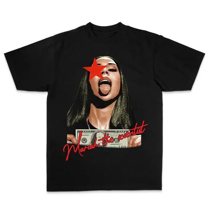 [100% Cotton] Mariahh The Scientistt Star Red T-shirt, Music Graphic T-shirt Classic Cotton Fabric Menswear
