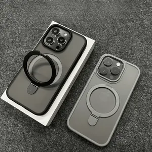 Compatible Wireless Charging Phone Case for iPhone 17 Pro Max/17 Air, 16/15/14/13/12 Pro Max Plus - High Quality Clear Case with Hidden Stand, Shockproof Anti-Yellowing Scratch-Resistant, Strong Magnetic Suction, PC Hard Back + TPU Soft Frame