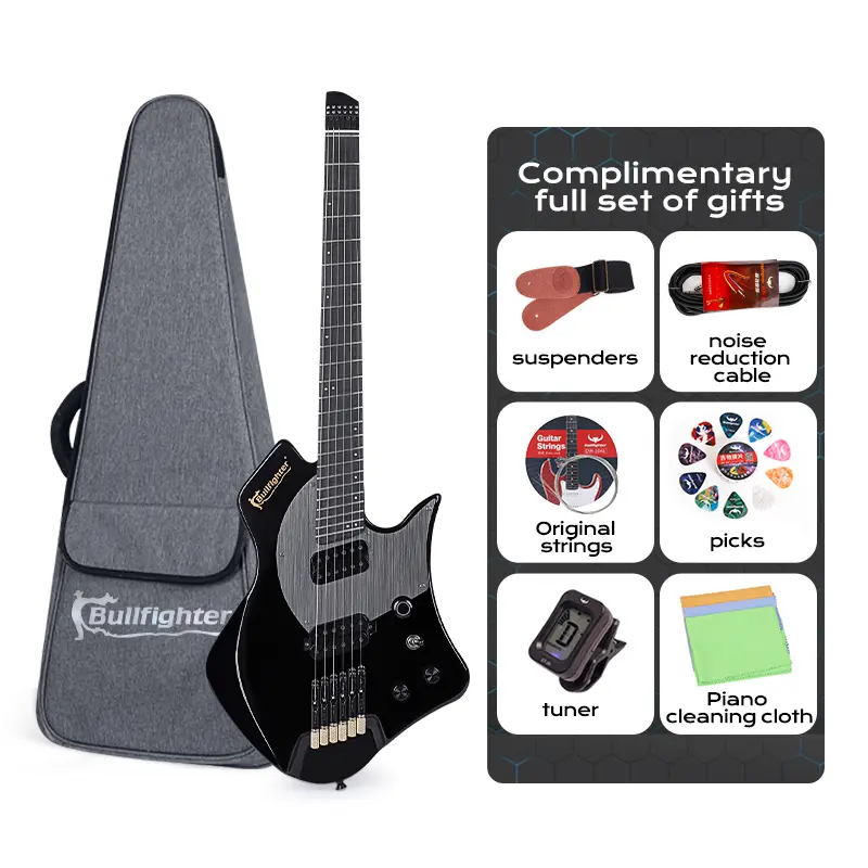 Bullfighter D350 Headless Electric Guitar - 24 Fanned Multi-Scale, Stutter Switch Kill Button, Pull-Push Coil Split, Lightweight Okoume Body, Modern Ergonomic Design for Technical Players