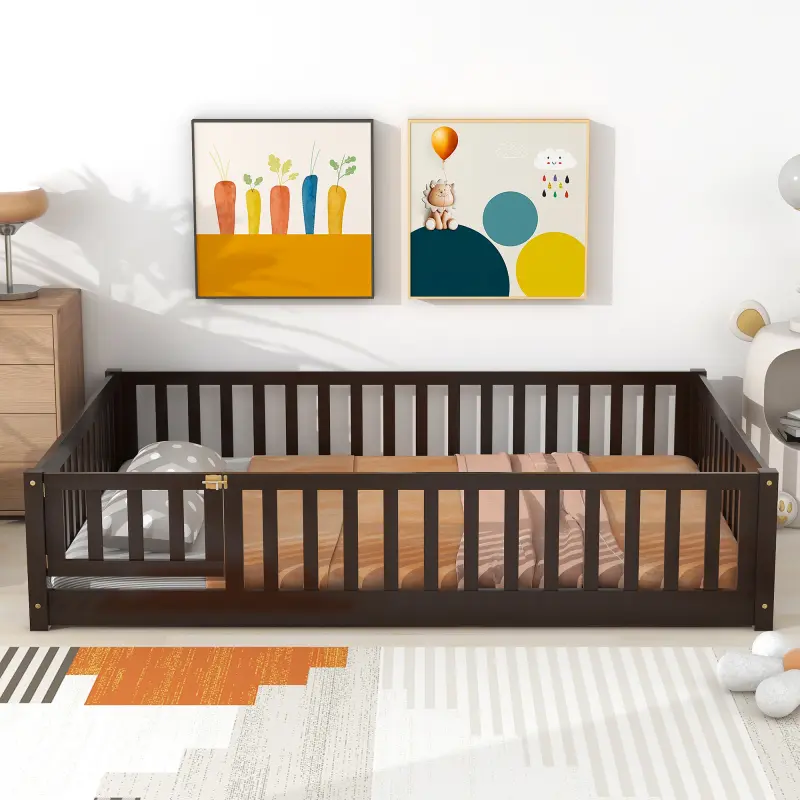 Full Size Rubber Wood Enclosed Toddler Pod Bed with Safety Rails, Door, Multi-Functional Structure - Toddler Transition Furniture for Compact Rooms, Infant Crib Alternative, Toddler Pod Beds