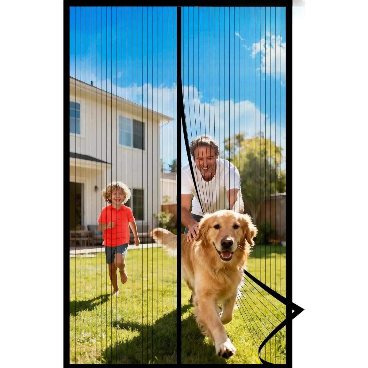 Magnetic Screen Door Mesh Fits 36" x 80" Door - Curtain Size 38" x 82", Works for Patio, Sliding Door, Keeps Bug Mosquito Out, Fresh Air Flow, Black