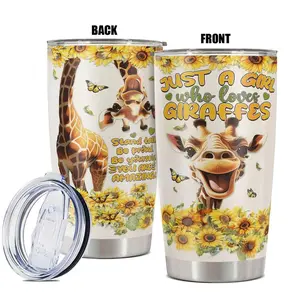 Giraffe Pattern 20oz Tumbler, 1 Count Cute Cartoon Giraffe Design Insulated Tumbler, Durable Gift for Any Occasion for Family, Friends, Coworkers, Drinkware