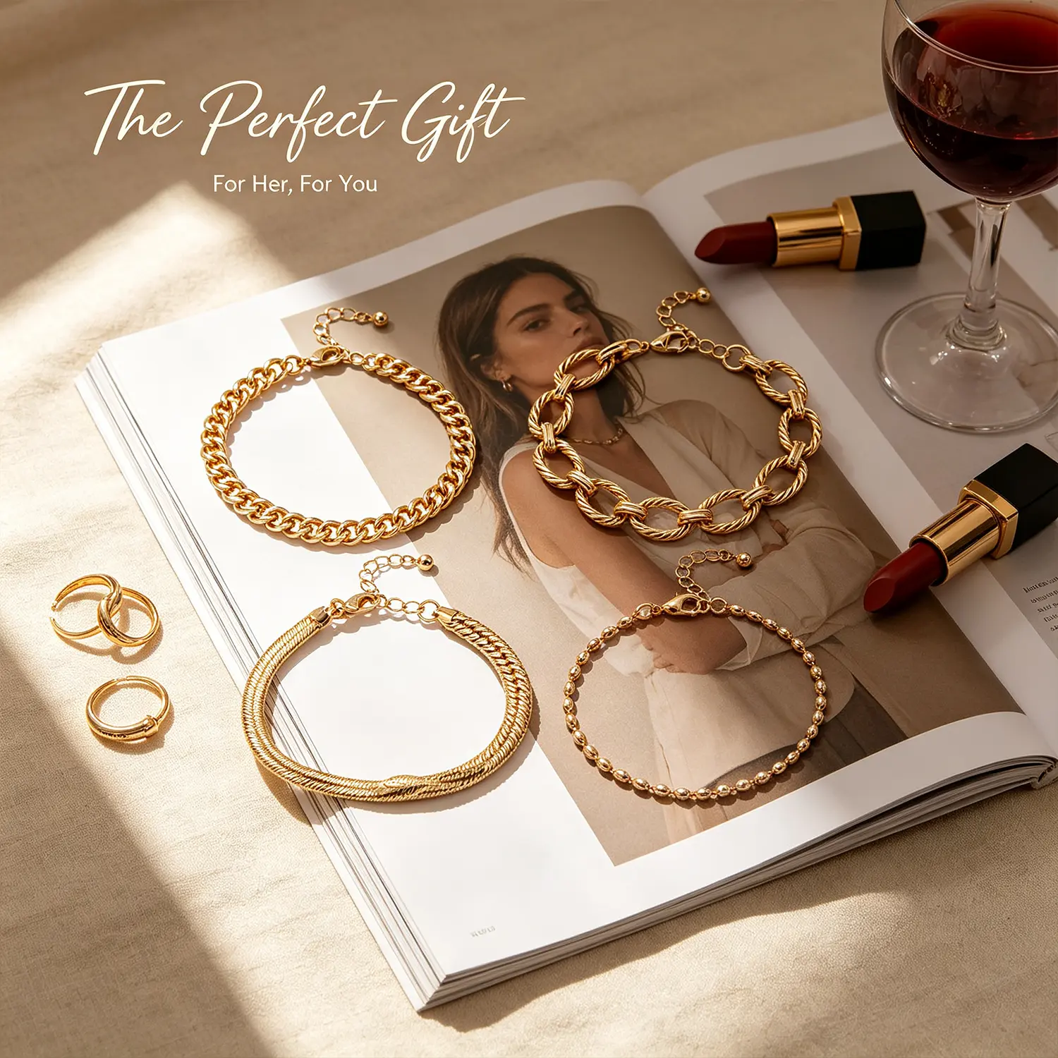 Women's Gold-Plated Chunky Bracelets & Bangles Set - Daily Elegance, Adjustable Fit, Chain Styles (Chunky Links, Beaded, Cuban, Paperclip, Snake, Rope), Dainty Thin Cuff Stackable Hand Chain Costume Jewelry