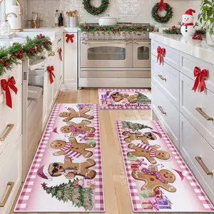 Christmas Kitchen Rug Set, Cute Gingerbread Man Mat, Cartoon Pattern Rug, Holiday Cooking & Celebration Carpet, Home Decor Rugs, Pet Friendly Non-Slip Soft Plush Pad
