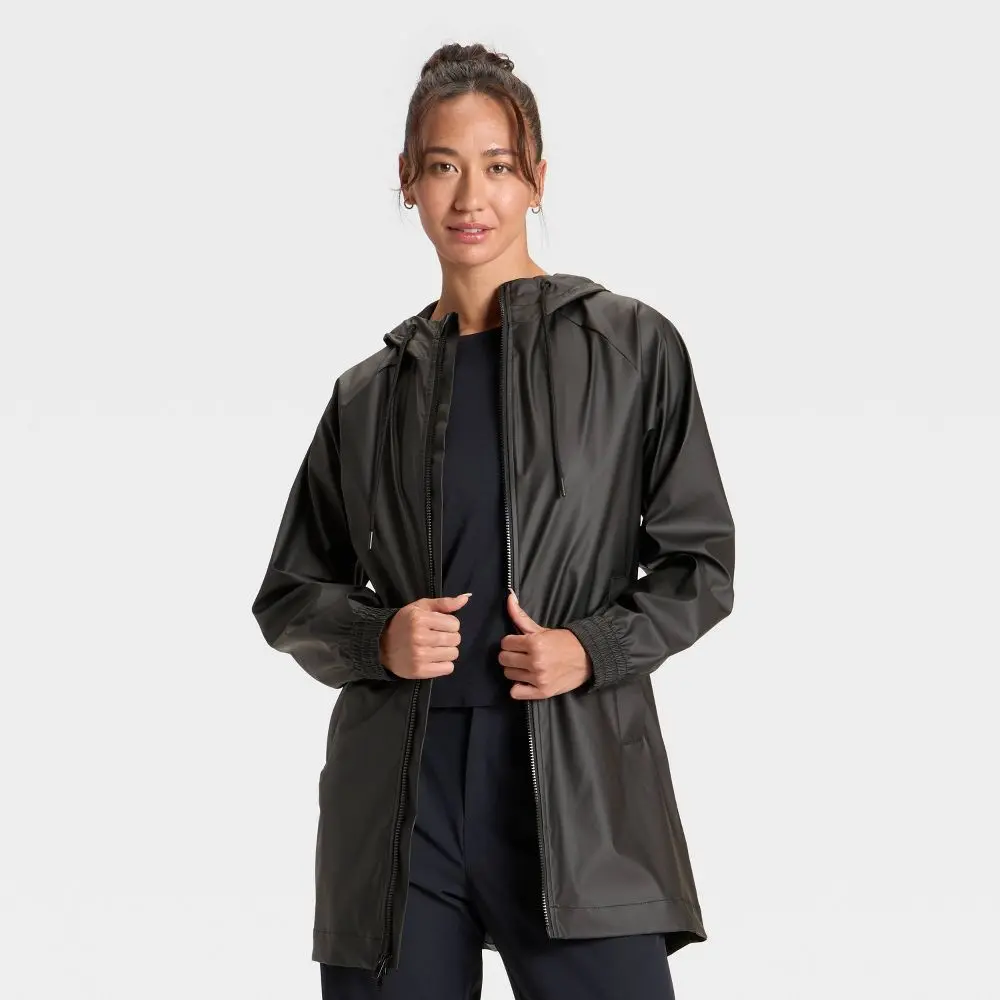 Women's Hooded Full-Zip Rain Jacket - All In Motion, Jackets Zip Up, Regular Fit, Gathered Cuff Women's Hooded Full-Zip Rain Jacket - All In Motion, Jackets Zip Up, Regular Fit, Gathered Cuff