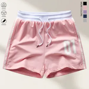 Women’s casual athletic shorts with numeric print — elastic drawstring waist, lightweight summer shorts with pockets, machine washable, ideal for home leisure during warm summer weather, comfortable fit.,summerwins