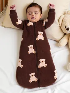 Mommbaby Baby Bear Baptism Robe, Cartoon Print Long Sleeve Fleece Blanket, Warm Winter Newborn Dressing Gown, Easy Zipper Design, Sleep Sack