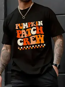 100% Cotton Unisex Groovy Pumpkin Patch Crew Pumpkin Patch Crew Fall Halloween T-Shirt -Thanksgiving Family Turkey Pumpkin Pattern T-shirt
