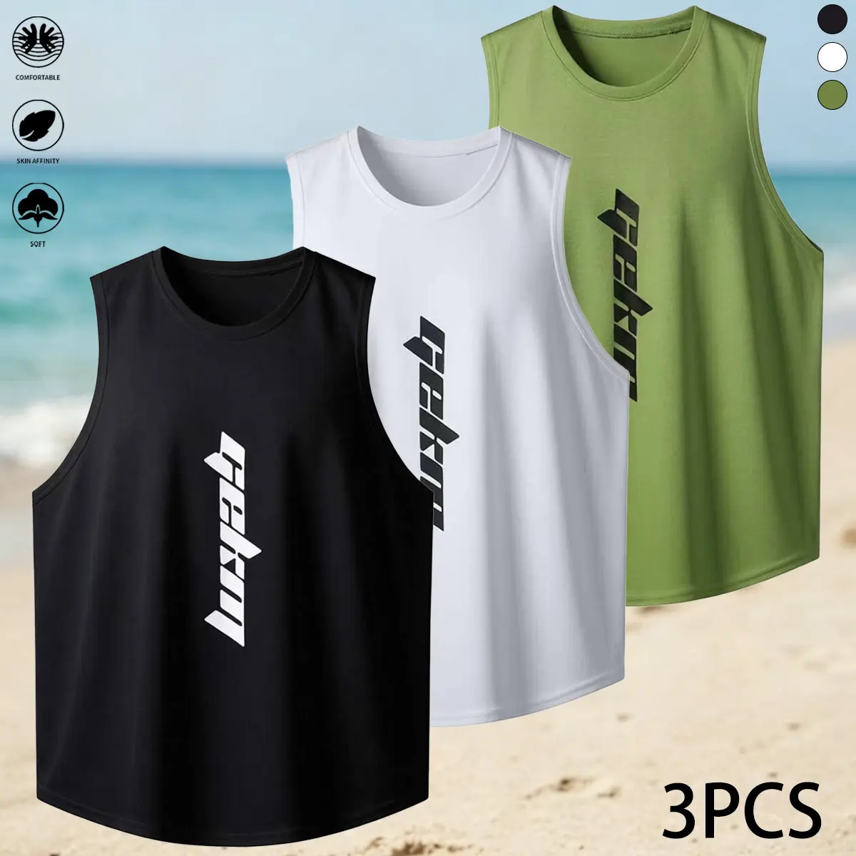 3-piece set: men’s quick-dry breathable athletic tank tops/sleeveless fitness shirts—breathable, moisture-wicking, suitable for running, basketball, and workouts; summer short sleeves, menswear.