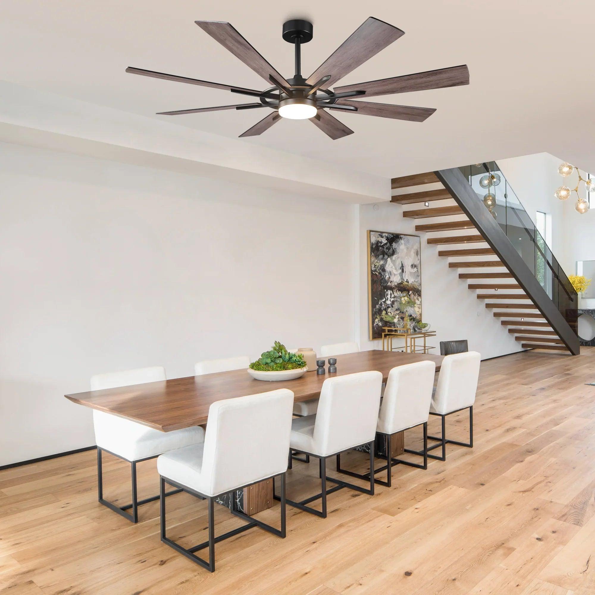 60/72 Inch Windmill Style Ceiling Fan Downrod Mount LED Light with APP & Remote Control