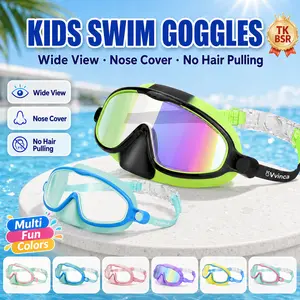 [Summervibes]Vvinca Swim Goggles 2 Pcs with Nose Cover for Ages 3-12+ Kids,Youth,UV Protection Anti-Fog Wide View Anti-Shattered Lens for Boys and Girls - Safety anti-uv swim glass anti-fog swimming goggles for Lake,Beach, Summer Party
