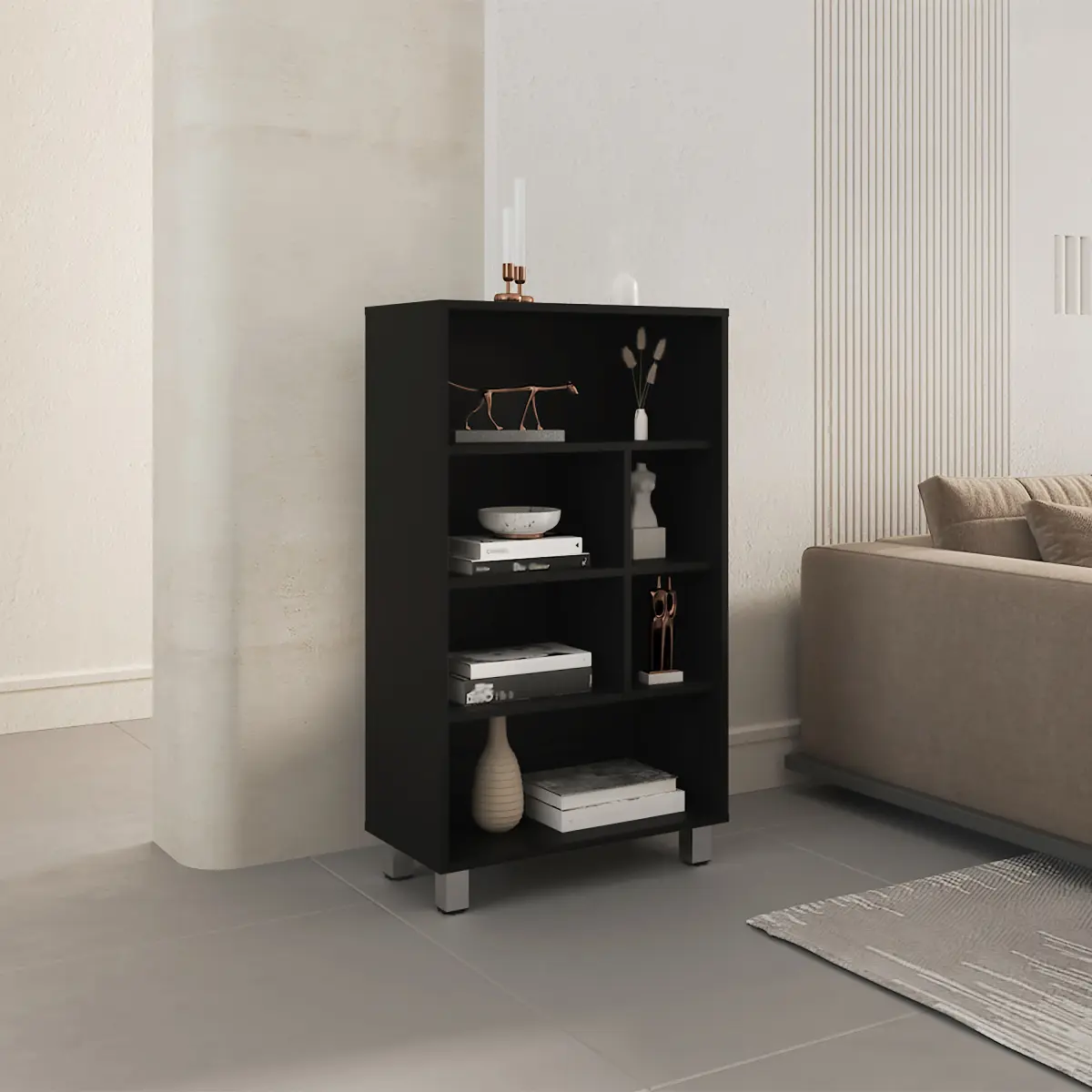 [Fahuac] 40-in Tall 4-Tier Narrow Bookcase - 11.8-in Deep 6-Cubby Compact Storage Shelf, Stable Space-Saving Furniture with Easy Setup, Book Nook for Small Rooms, Office Home Study (Assembly Required)