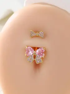 Rhinestone Bow & Butterfly Decor Belly Button Nail, Women Belly Piercing Body Jewelry for Evening Party, Belly Button Accessories for Daily Wear, Stainless Steel Belly Button Jewelry