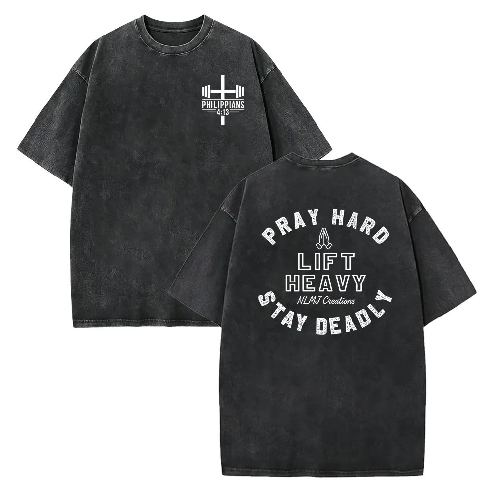 Pray Hard Lift Heavy Stay Deadly Shirt, Christian Gym Shirt, Faith Based Fitness Tee, Religious Workout Shirt, Christian Bodybuilding Tee