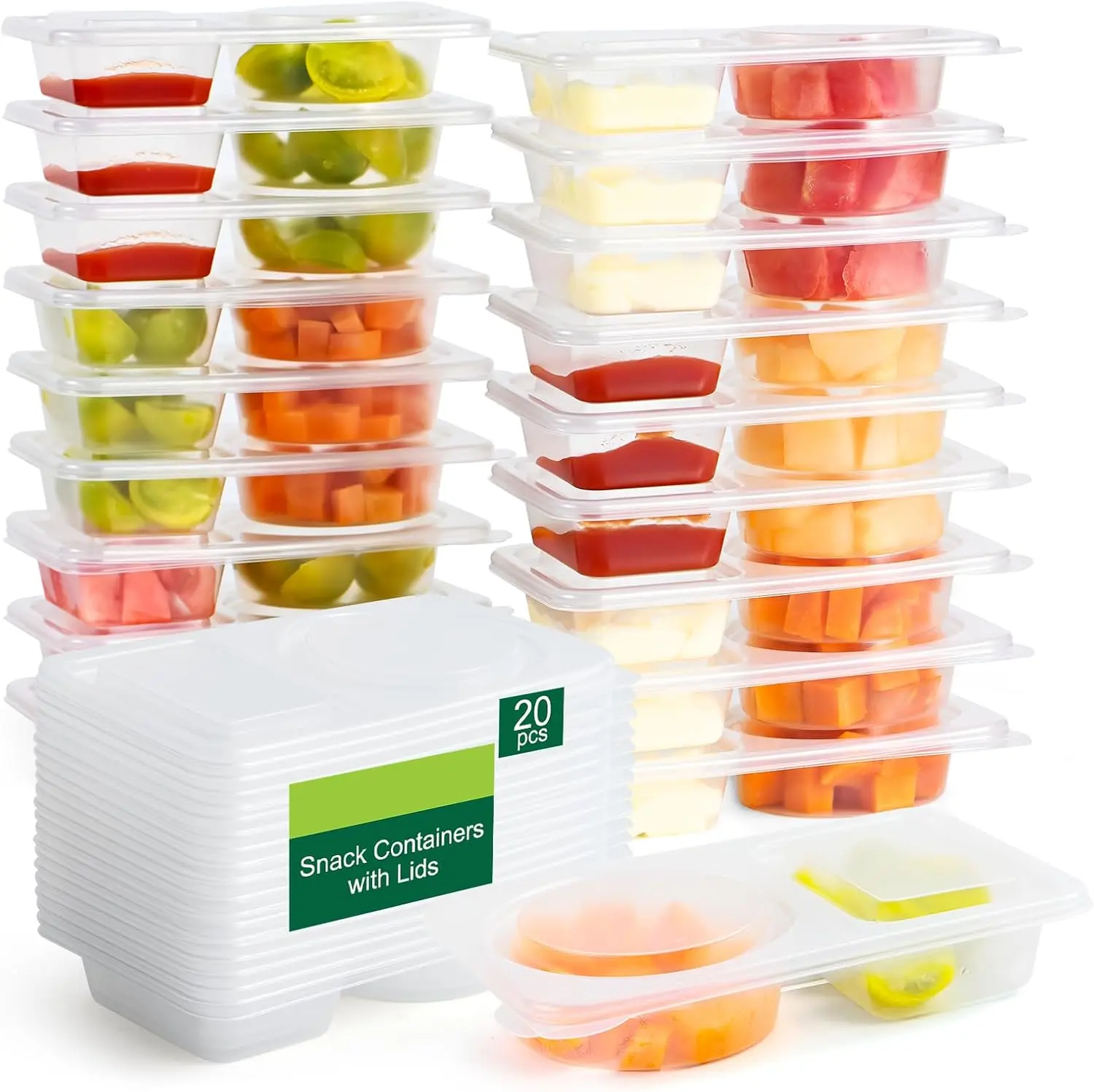 Nifogo 40Set Snackle Box Containers Reusable Double Compartment with Utensils On-the-Go Camping Food Storage Safe Durable Stackable Food-Grade Plastic Tidy Easy Stackable Sealed Lids