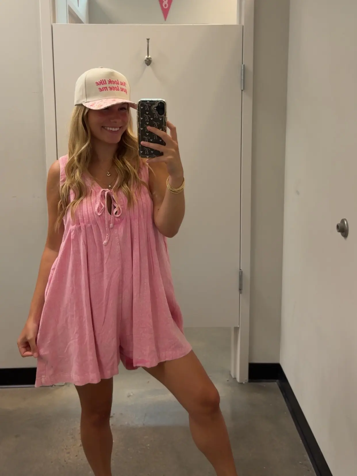 Mineral Washed Pleated Romper Pink