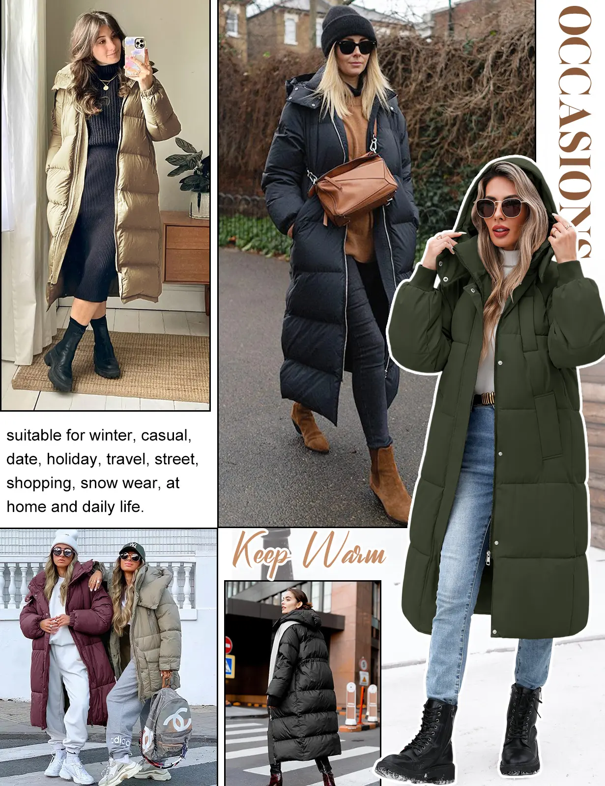 【Off-Season Clearance】Women's Long Quilted Coat Winter Thicken Warm Puffer Jacket Fashion Hooded Zip Up Parka Outerwear with Pockets