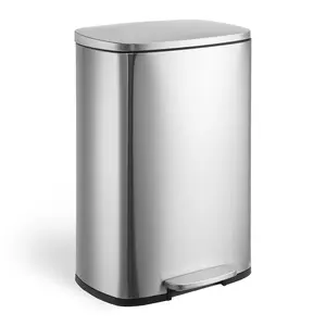 13 Gal Rectangular Stainless Steel Kitchen Trash Can - Smudge-Resistant, Soft-Closing Pedal Household Waste Bin