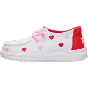 HEYDUDE Wendy Kids Embroidered Hearts - Comfortable Slip on Shoes for Valentine's Day