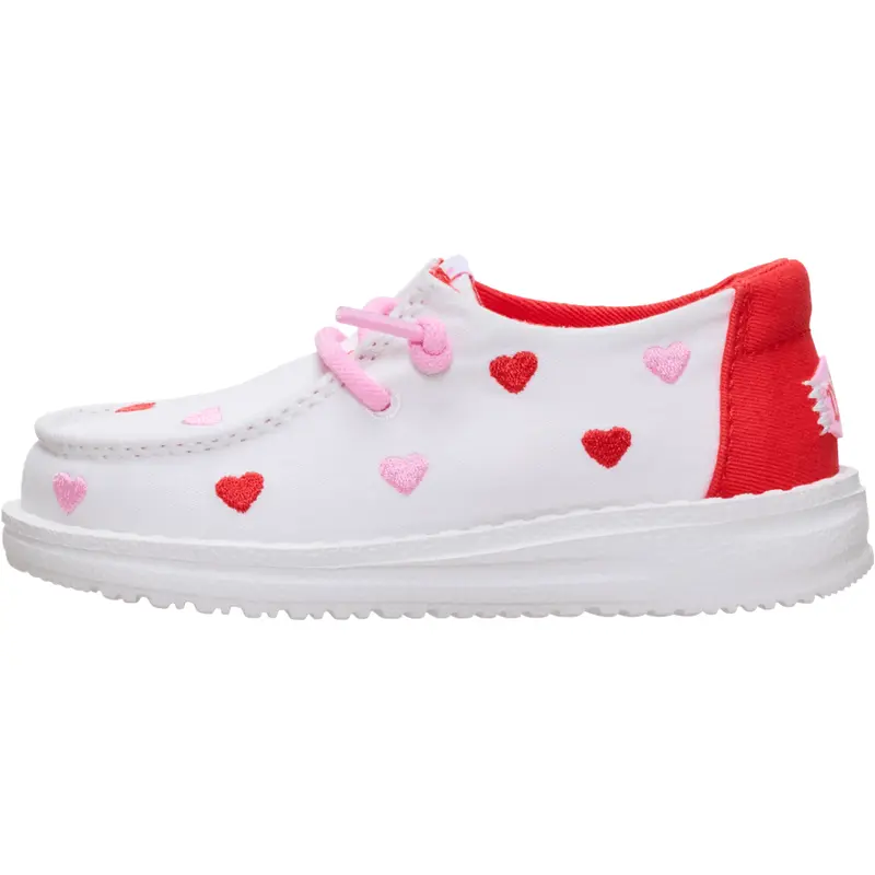 HEYDUDE Wendy Kids Embroidered Hearts - Comfortable Slip on Shoes for Valentine's Day