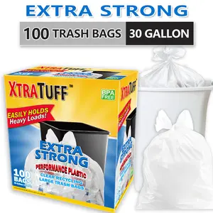 100 Bags 30 Gallon 1 Box White Disposable Large Trash Bags For Large Kitchen Trash Can, Ultra Strong 100 Count 113.5L Garbage bag Multipurpose Cleaning Supplies  For Industrial, Garden, Home, Commercial - Durable, Leak-Proof, Easy To Use