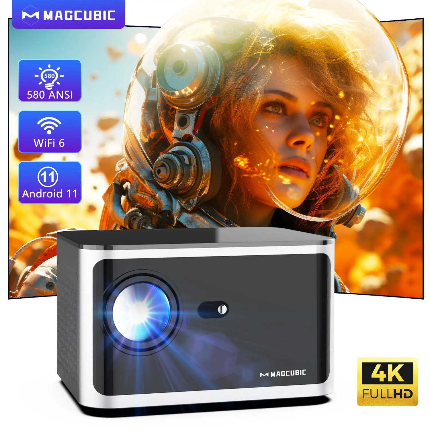 Magcubic 580ANSI HY350 Projector Native 1080P Android 11 Wifi6 Voice Control 4K Videosource Supported Allwinner H713 Electronic Focus BT5.0 Home Cinema Entertainment #TikTokShopBackToSchool,back to school,back to school haul