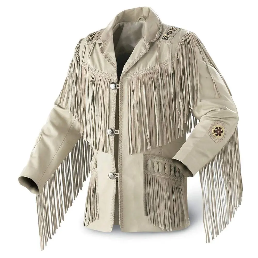 Men's White Suede Leather Fringe Cowboy Jacket Men's White Suede Leather Fringe Cowboy Jacket
