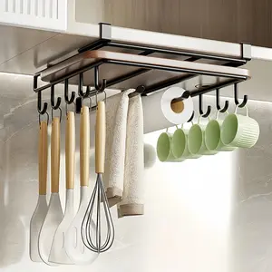Kitchen Hanging Organizer Rack with Hooks Under Cupboard Multipurpose Wall-mounted Kitchen Organizers Storage Rack