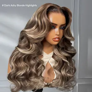 Unice Byebye Slip Honey Brown Loose Wave with Golden Blonde Face Framing Layers 13X4 Lace Frontal Human Hair Wigs with Drawstring Beginners Friendly summerwins