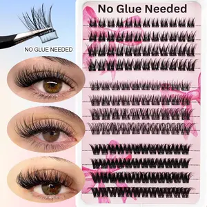 136 Cluster Self-Adhesive False Eyelashes Natural Look Fine Soft Lash Clusters No Glue Needed DIY at Home, Easy Apply Fake Lashes Makeup
