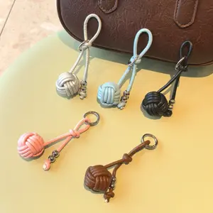Instagram-Style Handmade PU Woven Ball Keychain, Niche Colorful Braided Rope Bag Charm, Sports & Outdoor Accessory, Bag Charms