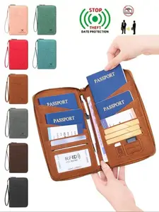 New RFID Blocking Passport Holder, Holds Multiple Passports, Travel Document Organizer, Skin-Friendly Zipper Wallet, Detachable Wrist Strap, Passport Cover, Travel Essentials, RFID Anti Theft, RFID Shielded
