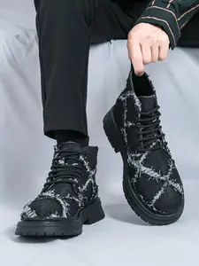 Men's Fashionable Patchwork Design Lace Up Boots, Casual Comfortable Boots for Daily Wear, Male All-match Trendy Shoes for Fall & Winter, Walking Shoes, Footwear