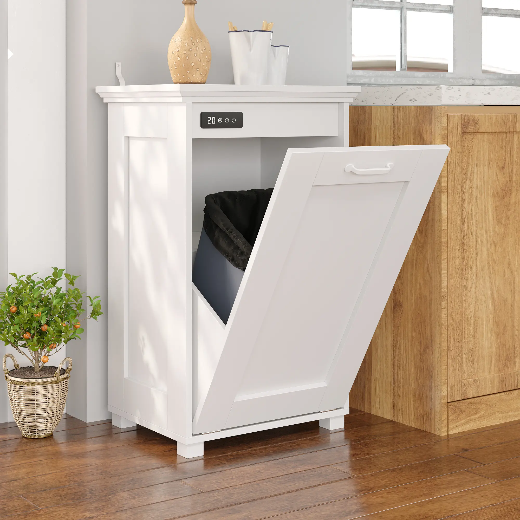 FUFU&GAGA Air Purifying Trash Can Cabinet, Tilt-Out Waste Bin Storage with Odor Control, Fits 10 Gallon Bins