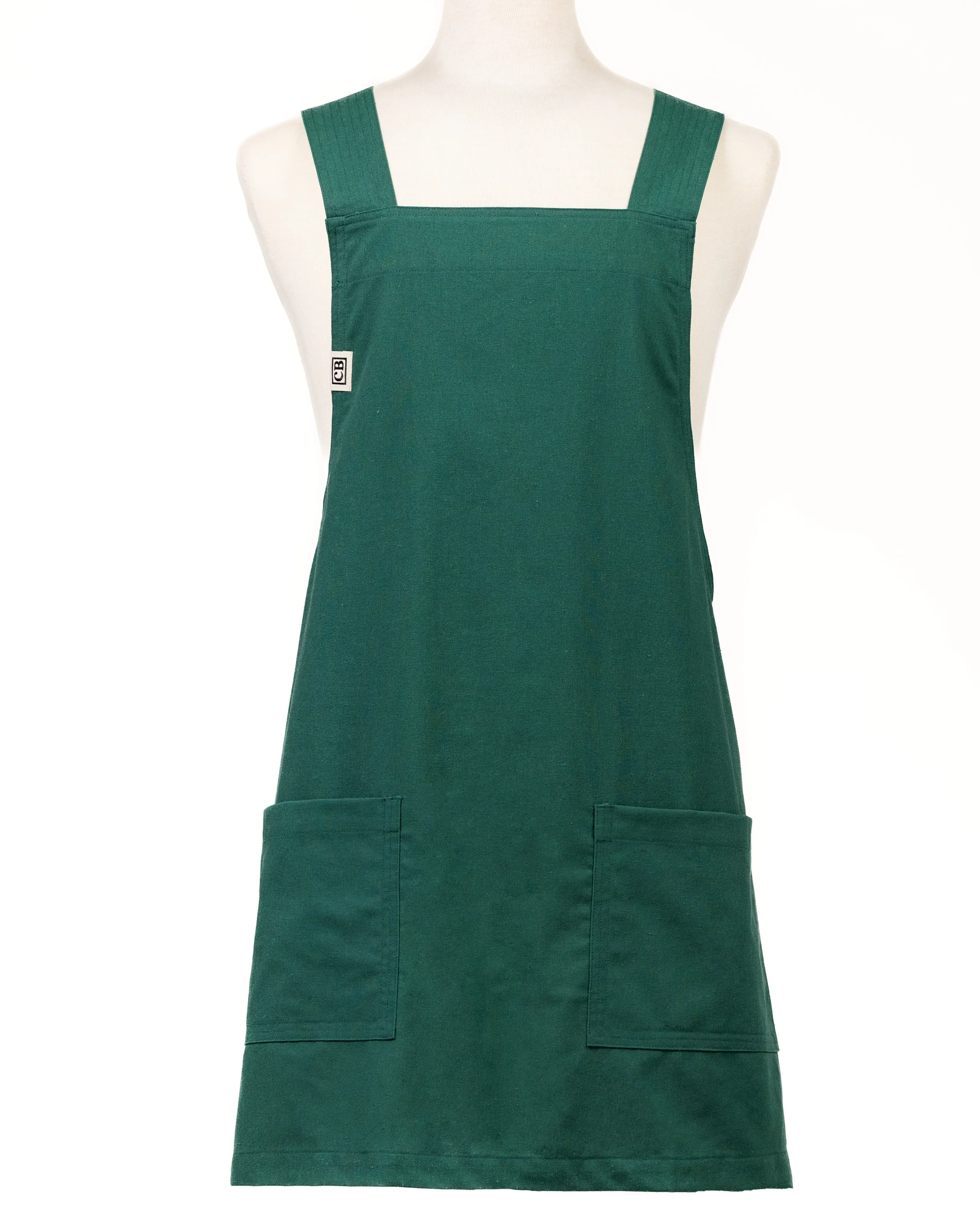 Green Linen Crossback Chore Apron Unisex Japanese Style Smock Breathable Baking Apron for Men and Women