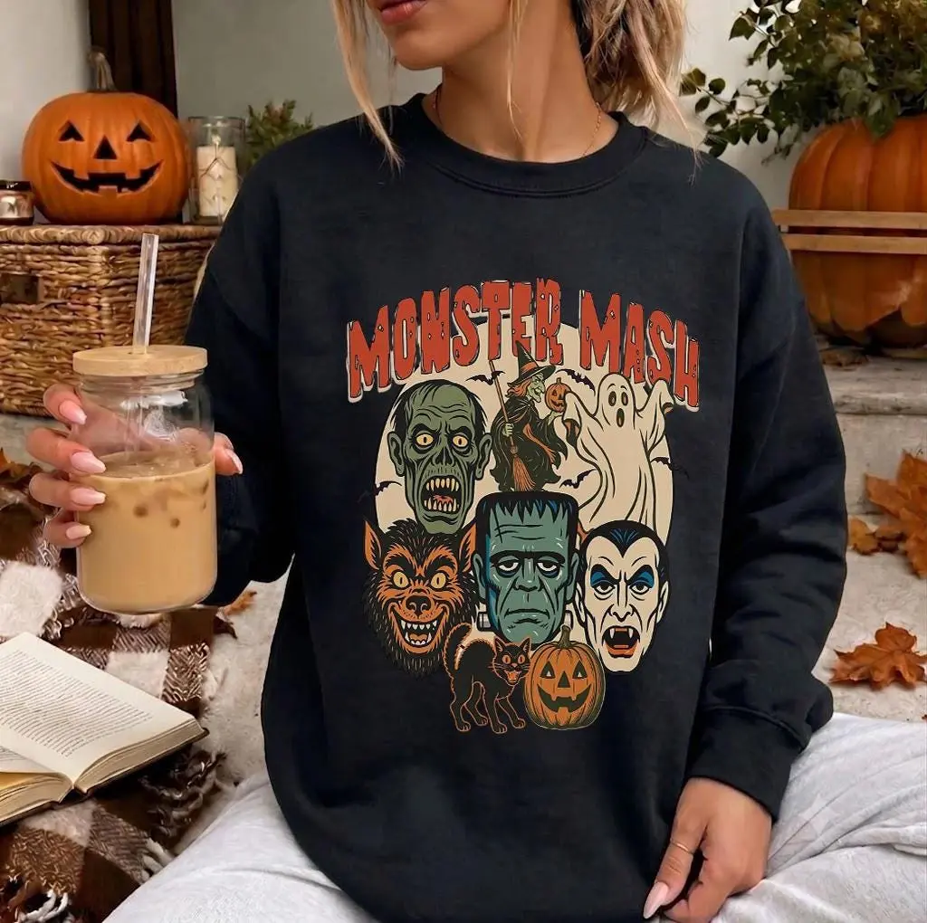 Retro Halloween Sweatshirt, Monster Mash Crewneck, Spooky Season Sweater, Vintage Fall Pullover, Vintage Autumn Sweatshirt CaglarO