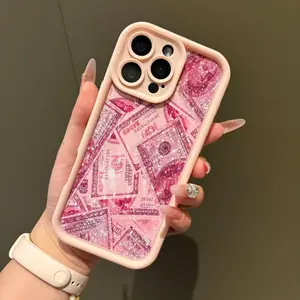 Sparkly Pink Money Print Phone Case Y2K Baddie Aesthetic Phone Cover Compatible for iPhone 17 Promax 16 15 14 13 12 11 and for Samsung S21-S25 Perfect Gift for Fashion Girl Women