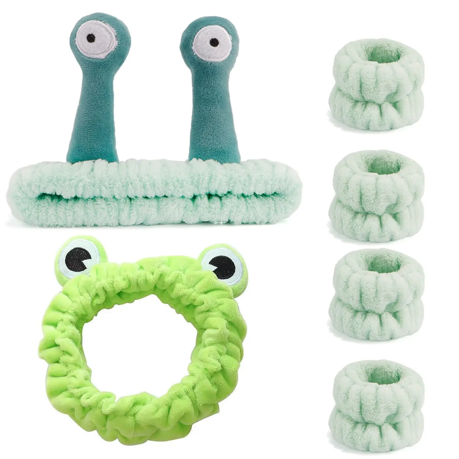 Spa Frog and Snail Hair Accessories for Women and  - Headband and Wristband Set for Makeup, Skincare, and Face Washing