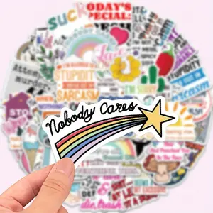 50 Reusable Vinyl Stickers, Adhesive Decals, Funny Quotes Design, Glossy Surface, Durable Adhesive, Waterproof Vinyl Sticker, Perfect for Laptops, Water Bottles, Suitcases, Helmets, Sticker Packs