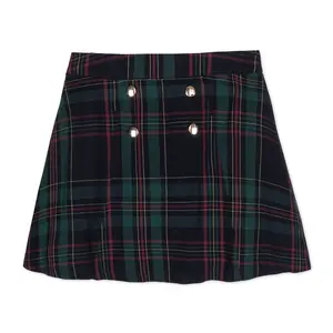 Hope & Henry Girls' Organic Pull-on Double Button Party Skirt, Scottish Plaid, 8