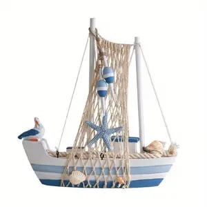 Mediterranean Sailboat Model, Smooth Sailing Ornament, Seabird Small Boat, Crafted Ship, Ocean-Themed Desk Decoration