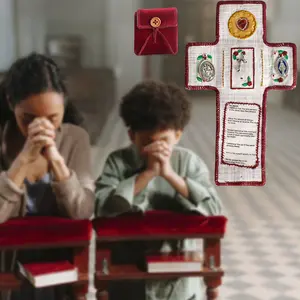 1pcs Handmade Stitched Pocket Shrine Travel Pouch, Handmade Pocket Prayer Quilt with Cross Inside, Encouragement Christian Spiritual Gifts for Church Friend Family, Religious Home Decor, Religious Decoration, Religious Supplies