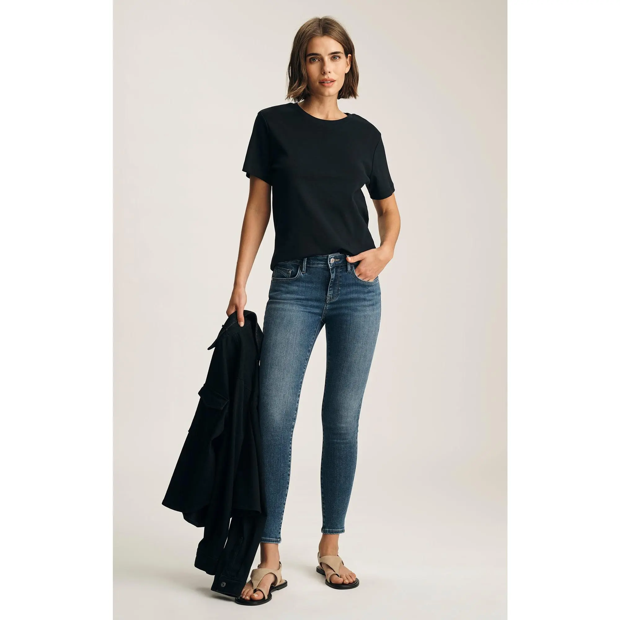 Women's Fitted Adriana Skinny Jean Pants - Mid Waist, Brushed Supersoft Comfortable Fabric, Slim Leg Casual Bottoms, Soft Fabric